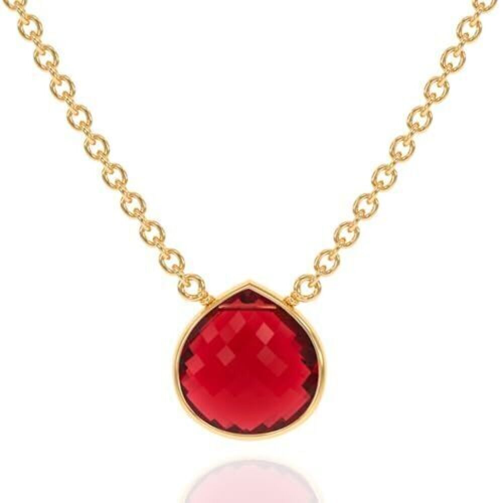 9458 Garnet Necklace , Premium Gold Heart Bezel Necklaces - Tarnish Free